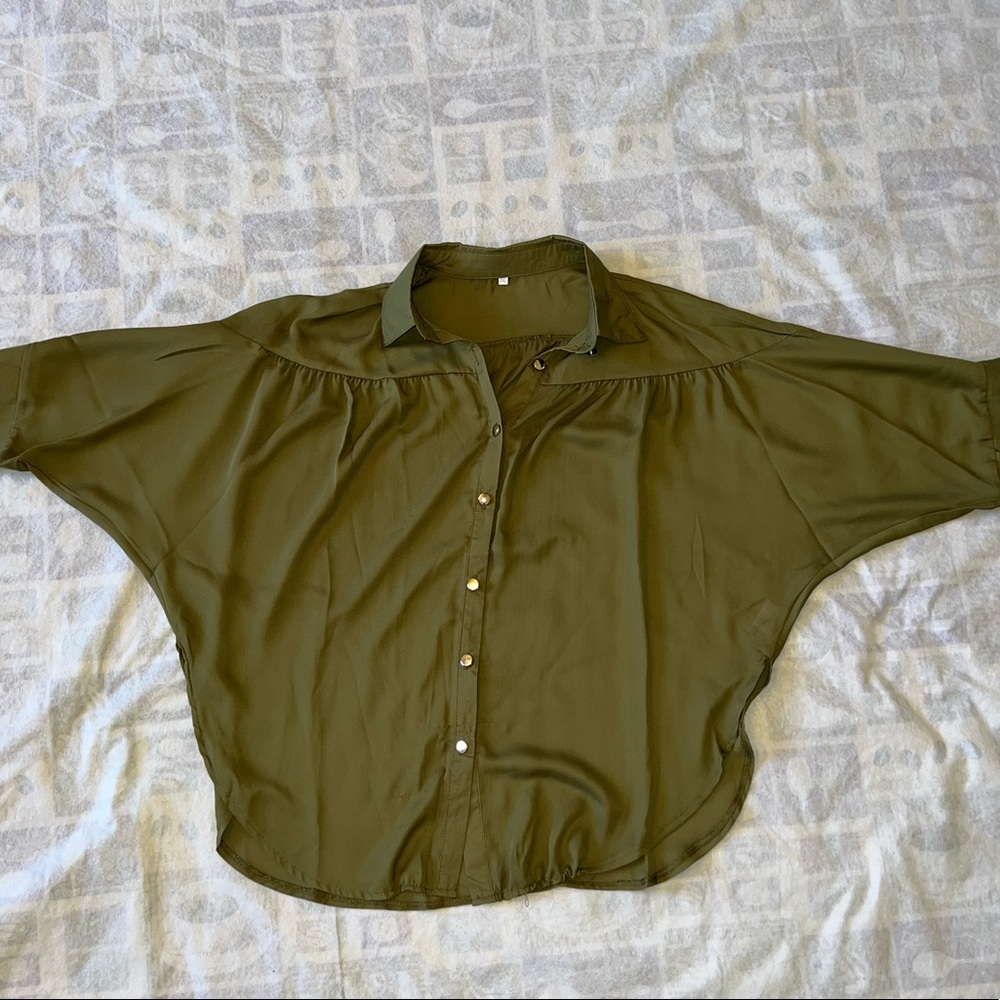 Army green woman’s button up blouse